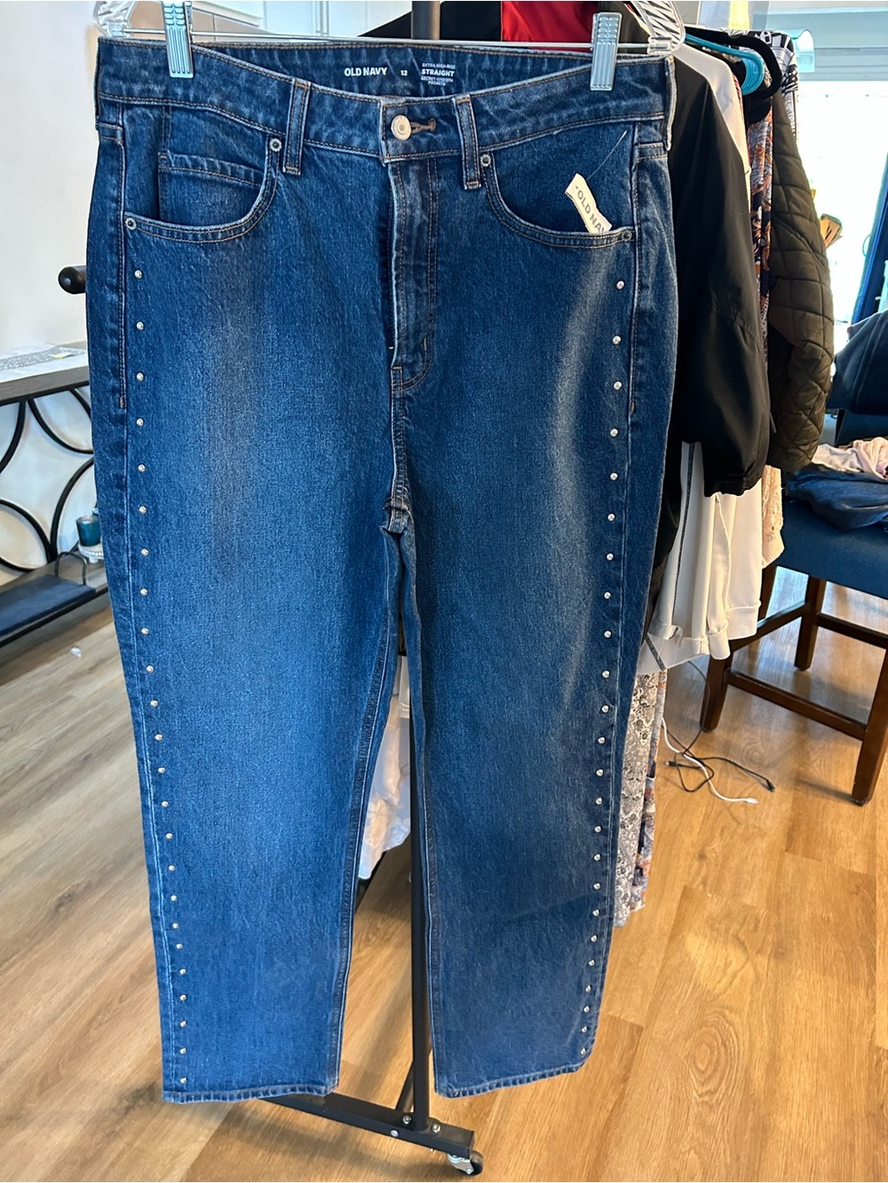 Old Navy Blue Straight-Leg Jeans with Side Studs